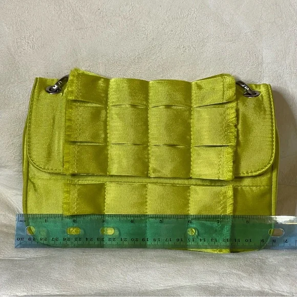 NWT Botkier Chartreuse Sateen Chain Quilt Flap Small Shoulder Bag 9”x 2” x 6”Y2K - Picture 7 of 16